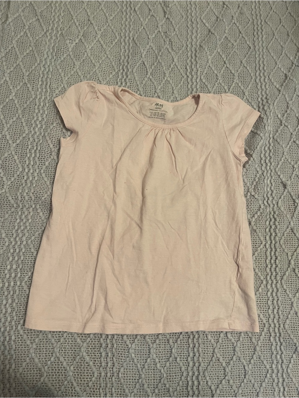 H&M Pale Pink Short Sleeve Girls' Tee with Gathered Neck